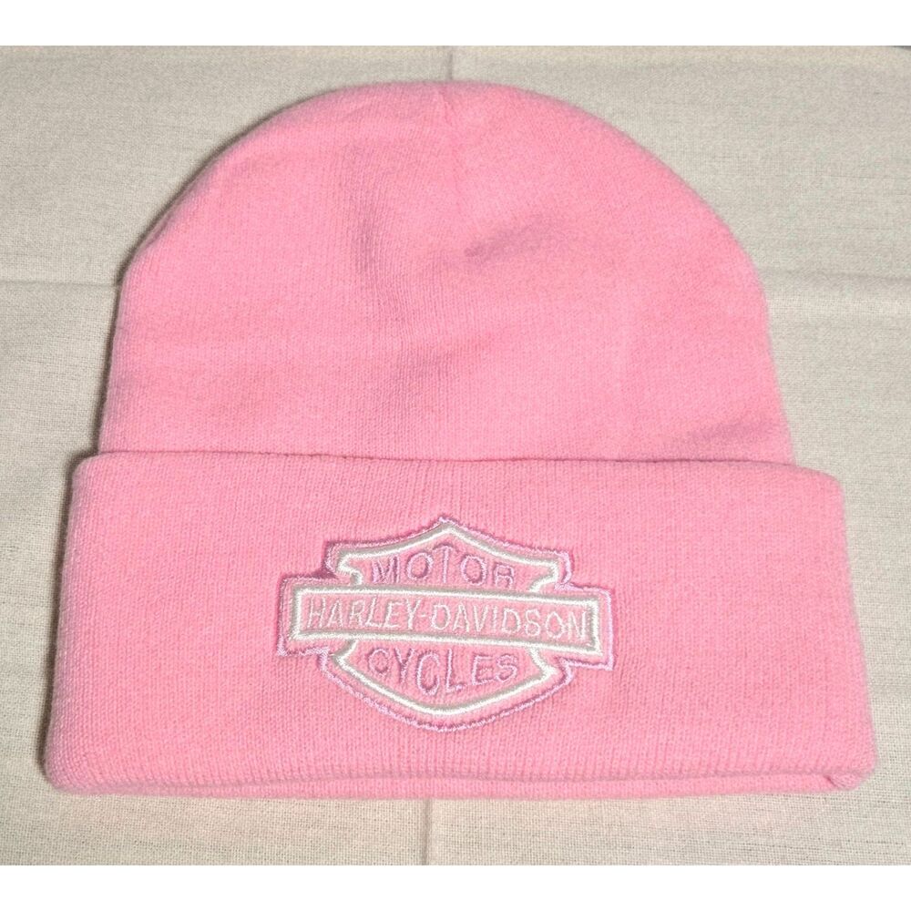 Harley-Davidson Pink Knit Beanie Embroidered Bar & Shield Logo New W/Out Tag